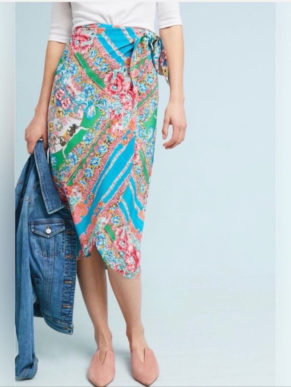 Anthro Maeve Silk Print Bette Wrap Skirt